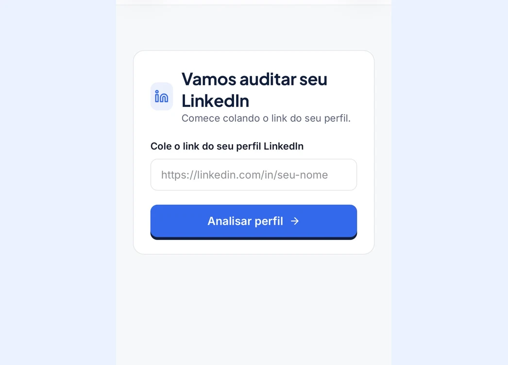 Tela para colar o link público do perfil